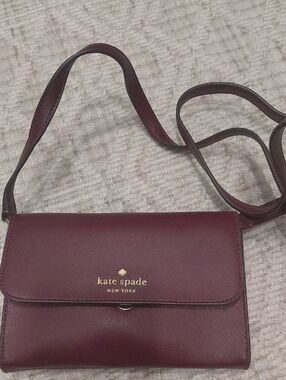 kate spade Maroon Leather Crossbody Bag with Gold Logo